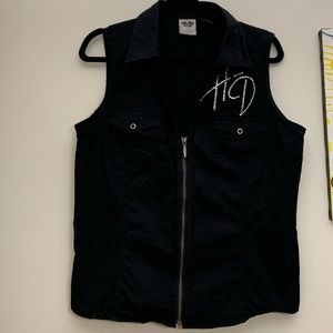 Harley Davidson Bedazzled Zip Up Blouse